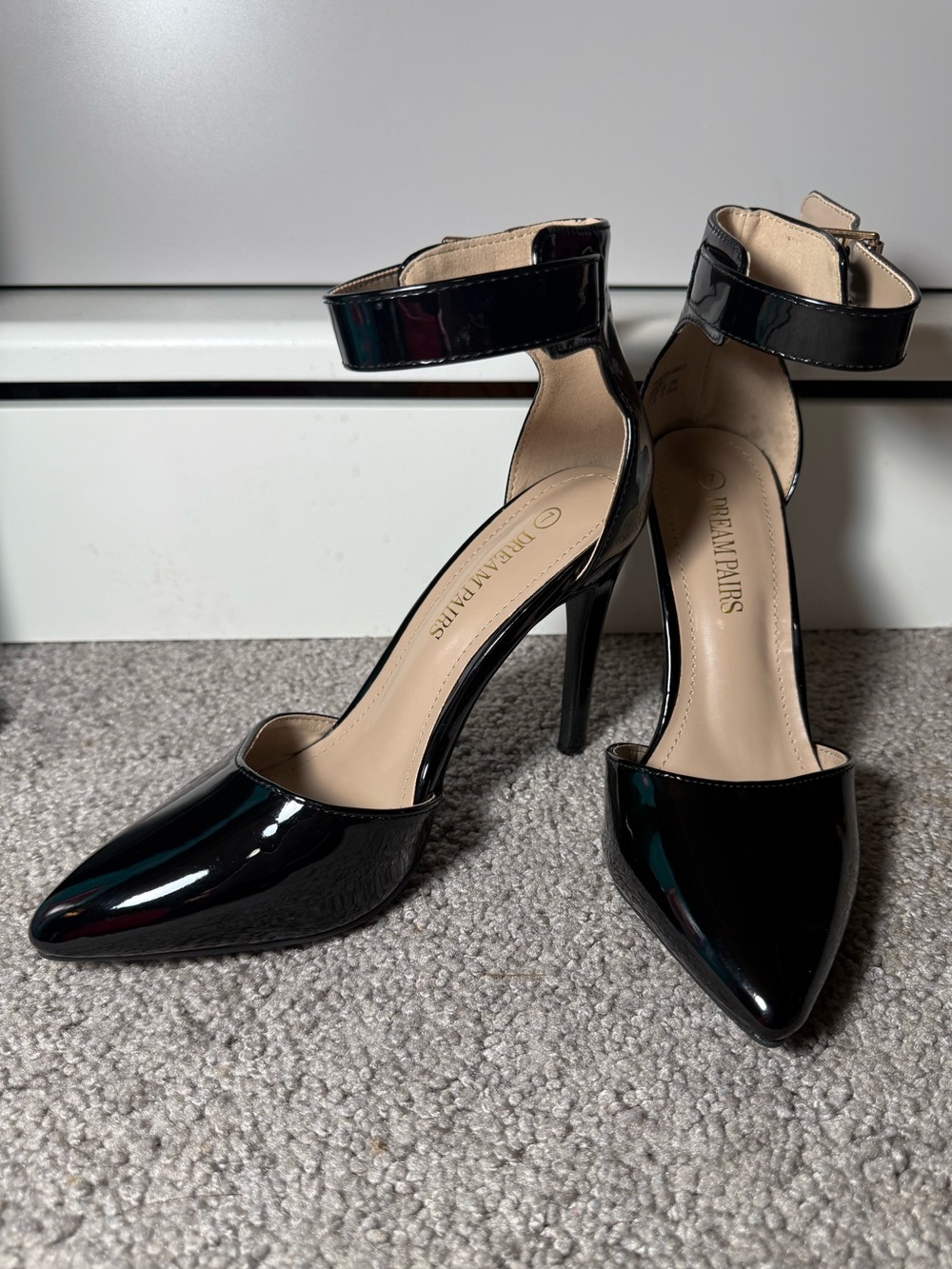 Dream Pairs Black Patent Pointed-Toe Ankle-Strap Heels